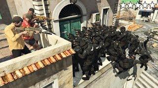 GTA 5 - Michael, Franklin and Trevor VS 5 Stars SWAT Team at Richard Majestic Studios! (Boat Escape)