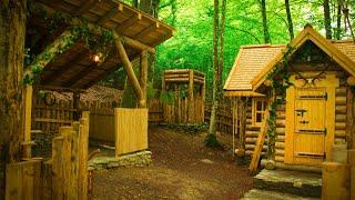 House with logs. 35 Days of survival and crafts in the forest