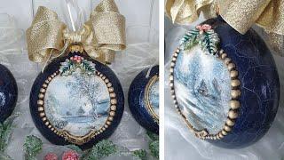 Winter Medallion Christmas DecoupageDecorated Bauble #christmas #decoupage #mixedmedia #homemade