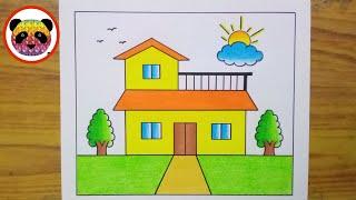 House Drawing / How to Draw a House / House Scenery Drawing Easy Step By Step / Ghar Drawing