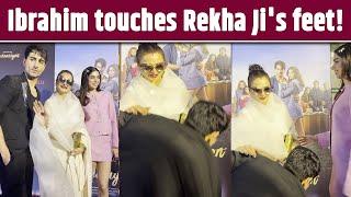 Ibrahim Ali Khan touches Rekha Ji feet at special screening of his debut film Naadaniyan