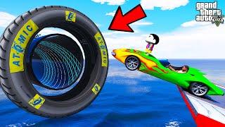 FRANKLIN TRIED JUMP INSIDE THE TYRE TUNNEL PARKOUR RAMP CHALLENGE GTA 5 | SHINCHAN and CHOP