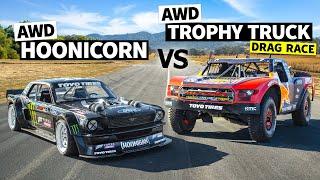 AWD Trophy Truck Pulls a Wheelie vs Ken Block’s 1,400hp AWD Ford Mustang