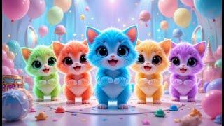 Learn Colors with Five Cute Kittens  | Kids Educational Rhyme