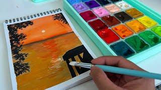 Painting 'Sunset' with Jelly Gouache by Himi