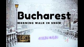 4K Bucharest Romania | Snowy Serenity | A Tranquil Morning Walk in snow