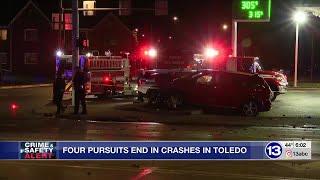 Four pursuits end in crashes in Toledo