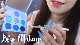 ASMR Doing Your BLUE Makeup for Summer Layered Sounds / NO TALKING