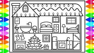 How to Draw a Christmas House with Decorations ️️Christmas Drawing and Coloring Pages for Kids