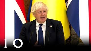 Prime Minister Boris Johnson gives a speech in Ukraine