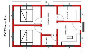 #Shorts 17x28 House Plan 2bhk || 17x28 Gharka Naksha || 476 Sqft House Plan || Home Design Decore