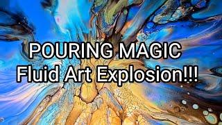 ARTBREAK with Fluid Acrylics | VIBRANT GOLD & BLUE Paint Pour | Satisfying Art #artvideo #artlovers