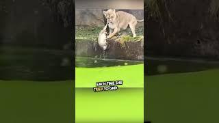 Lioness Rescues Her Cub from Water! (watch till the end) #shorts