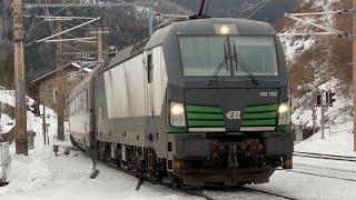 Züge auf der Semmeringbahn/Nightjet Vectron mit Makro, Railjets uvm