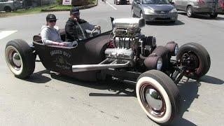 Street sound of Rat Rods,Hot Rods and street machines, accelerations and burnouts