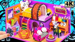 Build Miniature Halloween House with Cute Bedroom for Kitten Cat  DIY Miniature Cardboard House