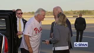 Biden arrives Philadelphia - greeted by ex- Rep. Bob Brady wearing Phillies jersey (10-8-2024)