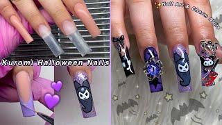 KUROMI HALLOWEEN POLYGEL NAILS NAIL ART & CHARM NAIL DESIGN! CREEPY REDDIT STORIES | Nail Tutorial