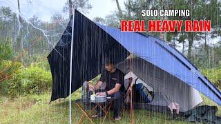 SOLO CAMPING HEAVY RAIN AND THUNDERSTORMS - RELAXING RAIN SOUNDS - ASMR