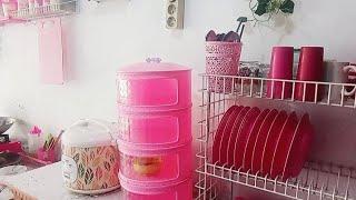 Rutinitas ibu rumah tangga sehari-hari||Menata perabotan Dapur pink sederhana | Masak menu simpel