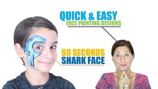 SHORT - Quick and Easy 60 Seconds Shark Face Painting Demo - Step by Step