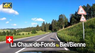 Driving from La Chaux-de-Fonds to Biel/Bienne through the Jura Mountains in Switzerland