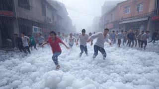 China now! Extreme weather destroys cities as level 10 winds and giant hailstones trigger chaos