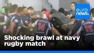 Britain vs France navy rugby match descends into brawl | euronews 