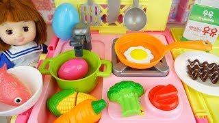 Baby Doli and Cart kitchen car toy baby doll food and surprise eggs play