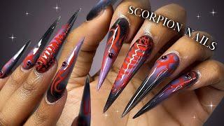 Scorpion Polygel Nails️‍ Long Stiletto nails + Aura nail art | Scorpio Inspired Nails