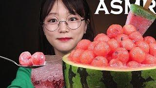 ASMR WATERMELON POPPING BOBA ICE FLAKE EATING SOUNDS MUKBANG [ENG SUB]