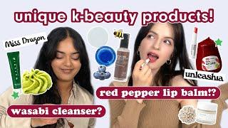 Trying unique K-beauty products  | WASABI cleanser and RED PEPPER lip balm?! ️