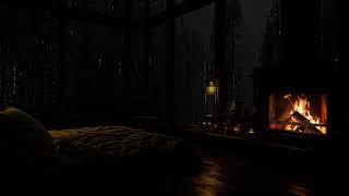 Rain and Fireplace Ambience in a Cozy Cabin - Goodbye Stress, Hello Sleep