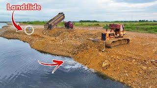 Great Perfectly Skill Dozer Bury Soil Filling The Deep Pond Komatsu D53 Vs25ton Dumper