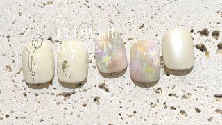 春夏浪漫的韓式花籃油畫暈染美甲｜flower basket nail