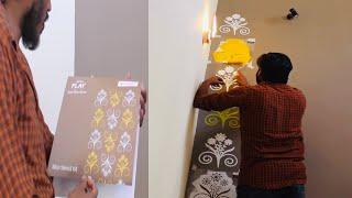 Wall stencil art on interior staircase wall|asian paints wall designing new