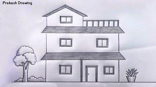 Beautiful Building House | Pencil Drawing | Very Easy House Drawing | Building Drawing | Building |