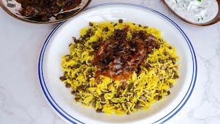 Persian lentil rice in a rice cooker I Meatless