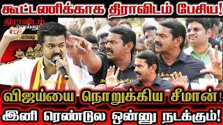 இதுல பாதி அதுல பாதி விஜய்! கூட்டணி திட்டம் போடவா? | Seeman About Tvk Vijay Dravidam Ideology Issue