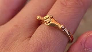 Fede Gimmel Ring - Antique Portuguese 19k High Carat Gold Betrothal Ring Double Heart Clasped Hands