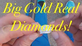 Huge Gold Diamond Ring and Gold Earring found Metal Detecting on the Beach