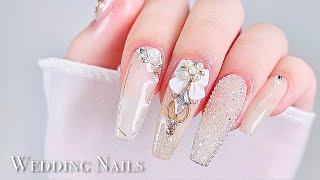 sub) Wedding Nails | Extend Nail Tips with Solid Gel | Powder Nail | selfnails | nailart