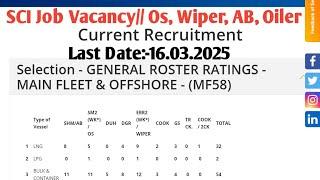 SCI Job Vacancy// Os, Wiper, AB, Oiler// MF:-58// Last Date:- 16.03.2025// ️️