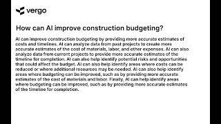 AI for Construction Budgeting