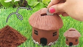 How To Make Clay Money Bank With Home Made Clay || Hand Made Terracotta Clay Village Hut Making..