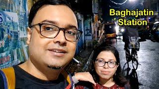 Baghajatin Rail Station in Rainy Night | Rainy street Walk to a secret destination | Patuli lake |