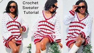 Crochet A V- Neckline Sweater In One Piece #crochet #tutorial #diy