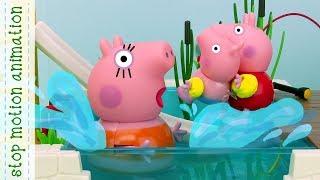 Swimming Peppa Pig TV toys stop motion animation english episodes