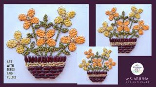 Art with Seeds and Pulses | How to make Flower vase with Pulses or Dal | Flower Pot drawing easy