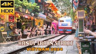 (4K HDR) Hanoi Walking Tour With Train Street Cafe - Vietnam 2024